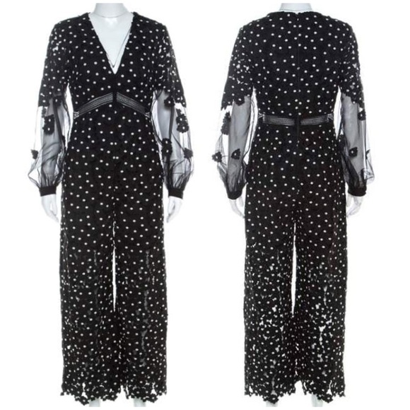 SELF-PORTRAIT Black Daisy Dot Lace Jumpsuit size 6 - Picture 1 of 14